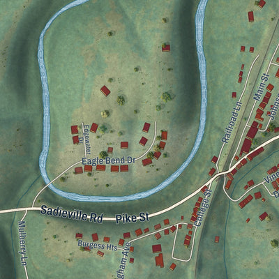 Second close-up of the map of Sadieville, Kentucky print showing more streets and buildings