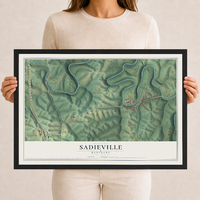 Map of Sadieville, Kentucky, 12 x 18 inch print in a black wood frame