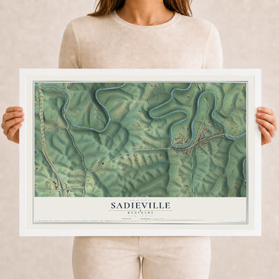 Map of Sadieville, Kentucky, 12 x 18 inch print in a white wood frame