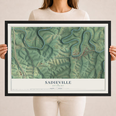 Map of Sadieville, Kentucky, 18 x 24 inch print in a black wood frame
