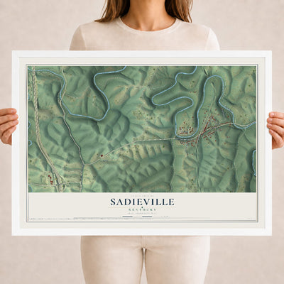 Map of Sadieville, Kentucky, 18 x 24 inch print in a white wood frame