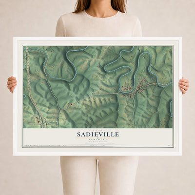 Map of Sadieville, Kentucky, 24 x 36 inch print in a white wood frame