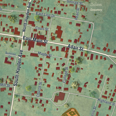 Close-up of the map of Salem, Kentucky print showing street and building detail