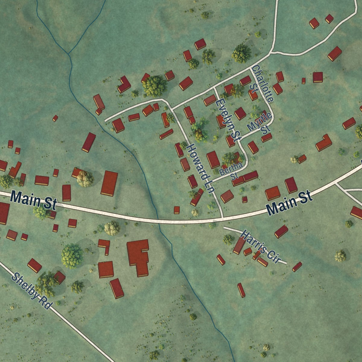 Second close-up of the map of Salem, Kentucky print showing more streets and buildings