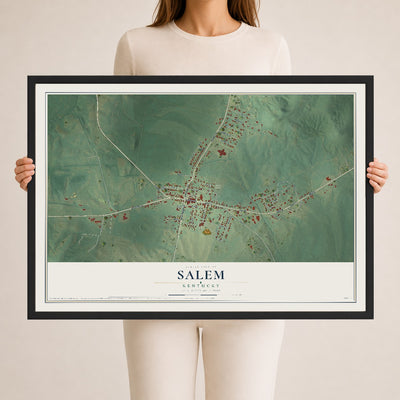 Map of Salem, Kentucky, 24 x 36 inch print in a black wood frame