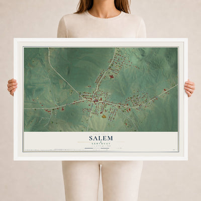 Map of Salem, Kentucky, 24 x 36 inch print in a white wood frame