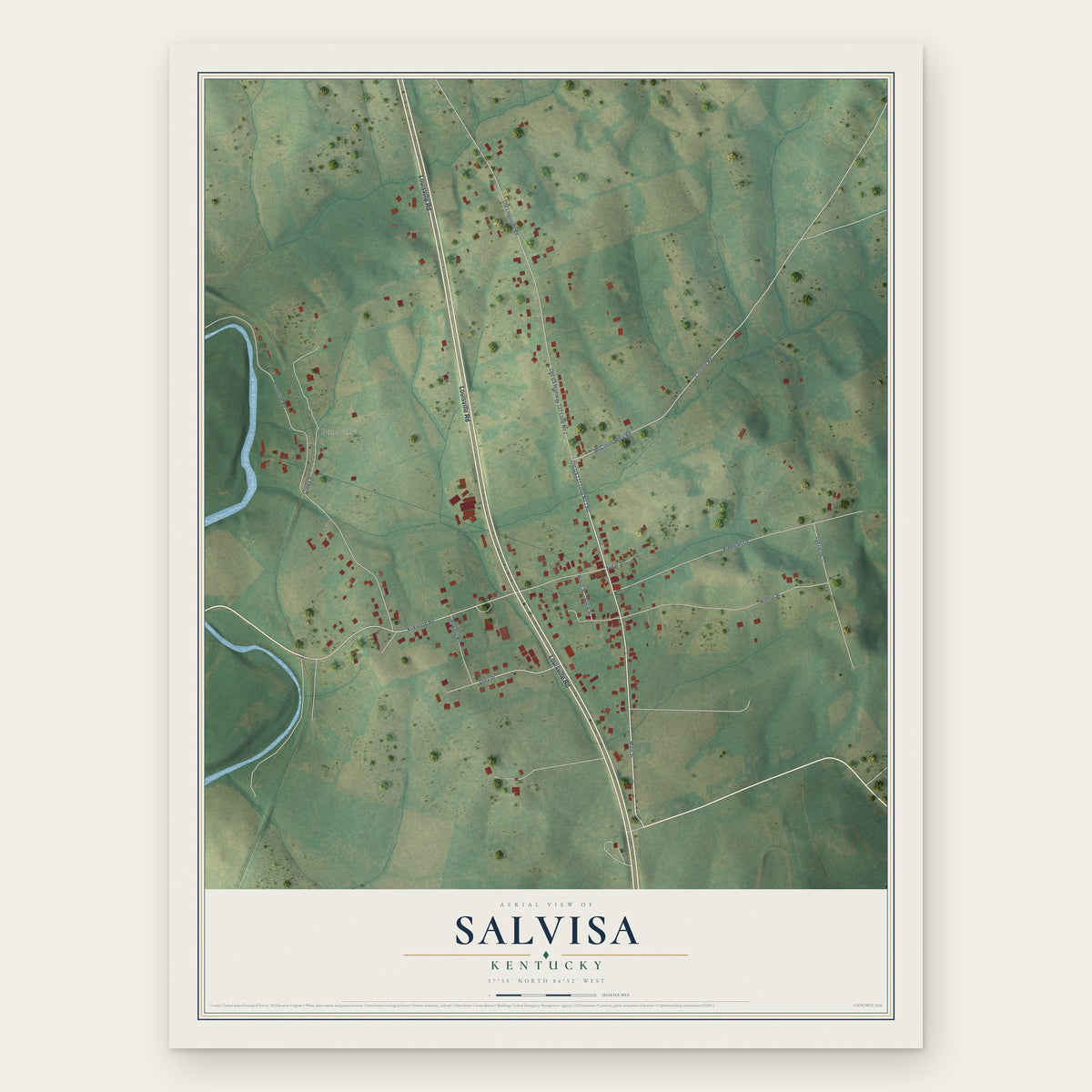 Salvisa, Kentucky map print, the full design