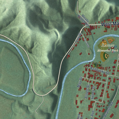 Second close-up of the map of Salyersville, Kentucky print showing more streets and buildings