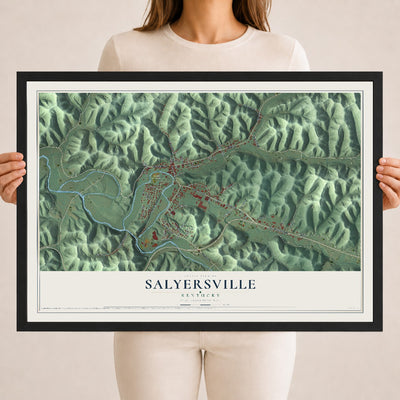 Map of Salyersville, Kentucky, 18 x 24 inch print in a black wood frame