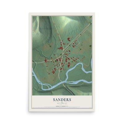 Map of Sanders, Kentucky, 12 x 18 inch unframed archival matte print
