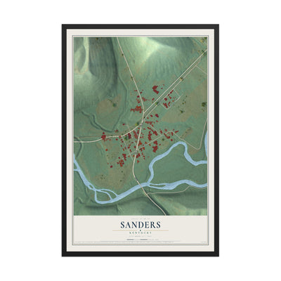 Map of Sanders, Kentucky, 12 x 18 inch print in a black wood frame