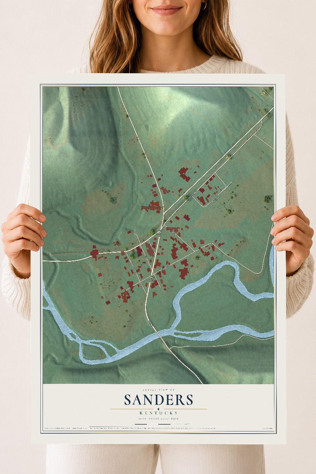 Map of Sanders, Kentucky, 18 x 24 inch unframed archival matte print