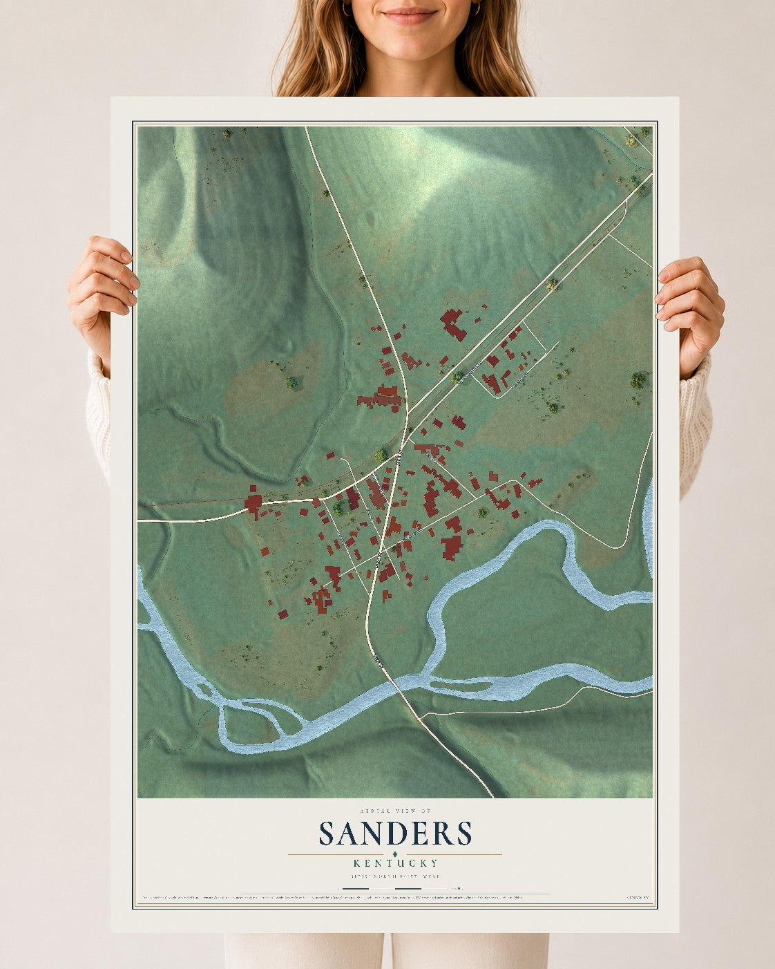 Map of Sanders, Kentucky, 24 x 36 inch unframed archival matte print