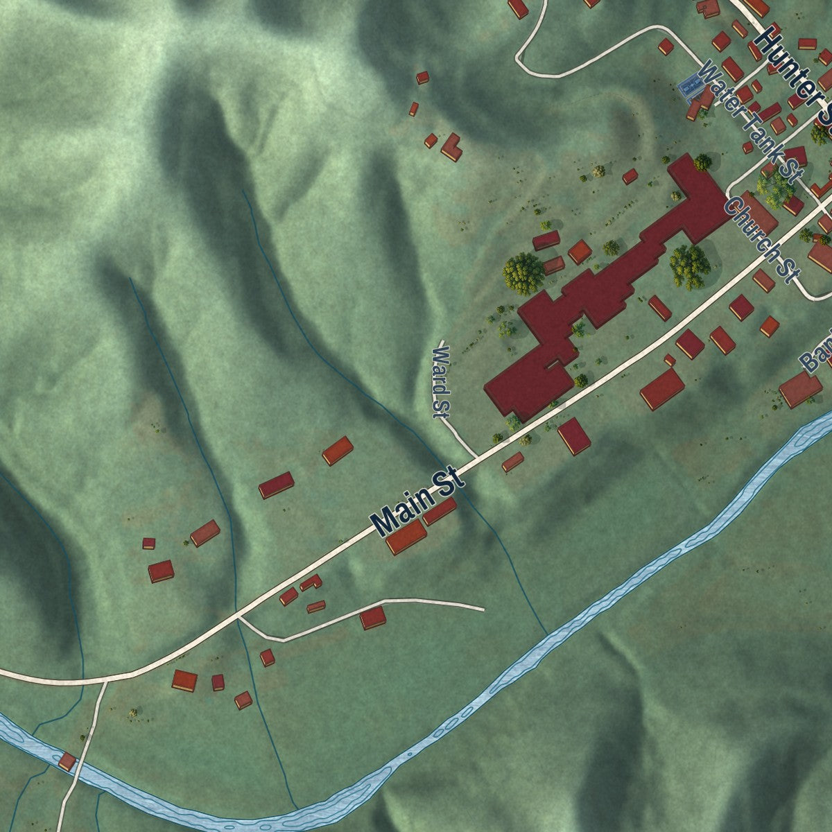 Second close-up of the map of Sandy Hook, Kentucky print showing more streets and buildings