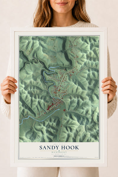 Map of Sandy Hook, Kentucky, 18 x 24 inch print in a white wood frame