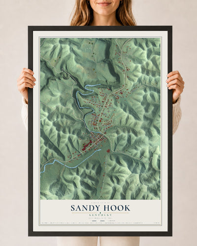 Map of Sandy Hook, Kentucky, 24 x 36 inch print in a black wood frame