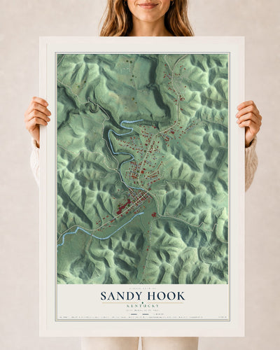 Map of Sandy Hook, Kentucky, 24 x 36 inch print in a white wood frame