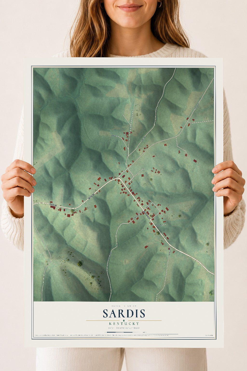 Map of Sardis, Kentucky, 18 x 24 inch unframed archival matte print