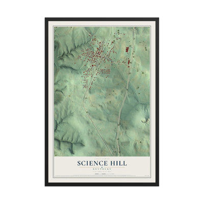 Map of Science Hill, Kentucky, 12 x 18 inch print in a black wood frame