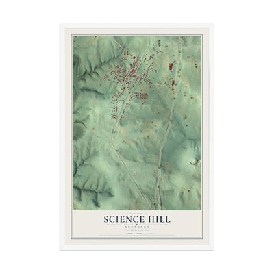 Map of Science Hill, Kentucky, 12 x 18 inch print in a white wood frame