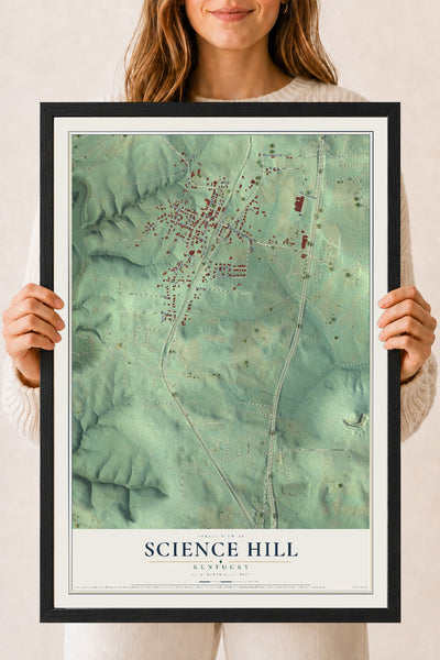 Map of Science Hill, Kentucky, 18 x 24 inch print in a black wood frame