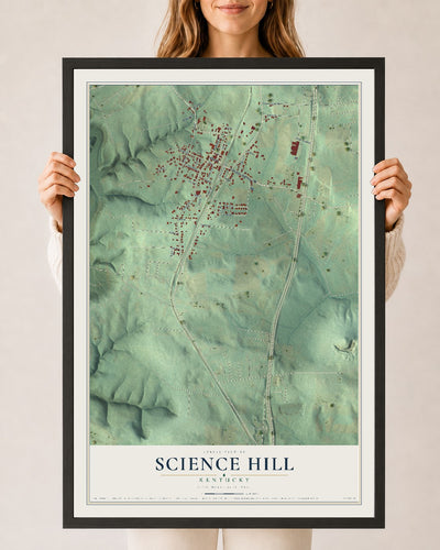 Map of Science Hill, Kentucky, 24 x 36 inch print in a black wood frame