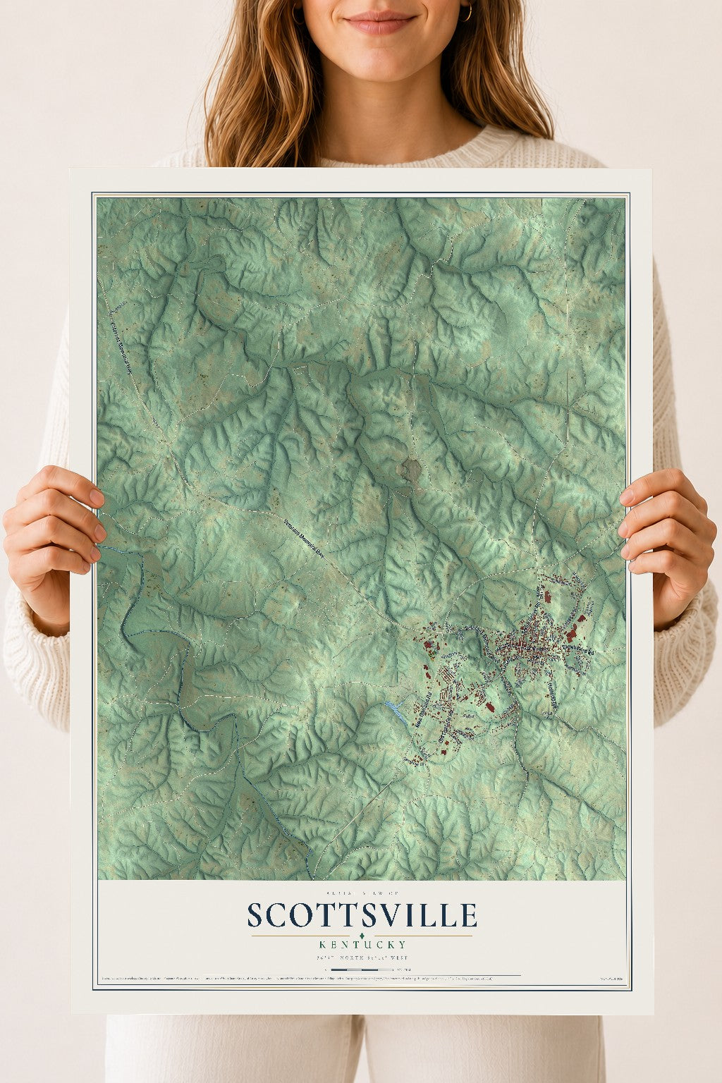Map of Scottsville, Kentucky, 18 x 24 inch unframed archival matte print