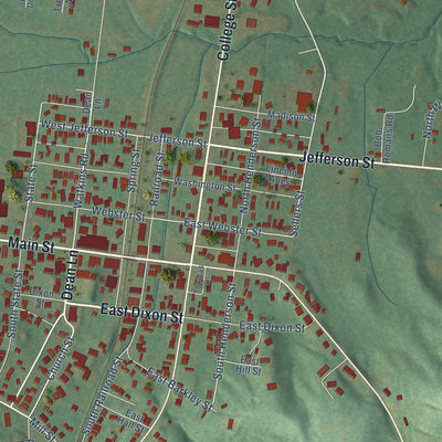 Close-up of the map of Sebree, Kentucky print showing street and building detail