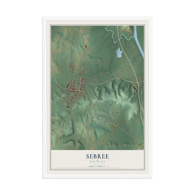 Map of Sebree, Kentucky, 12 x 18 inch print in a white wood frame