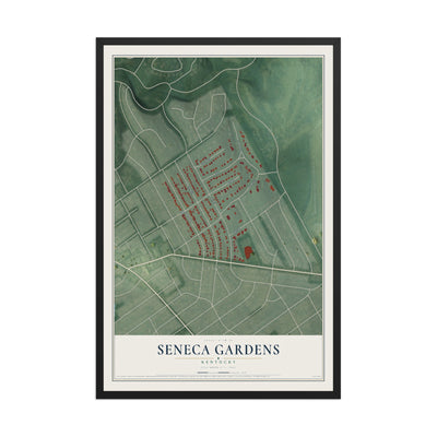 Map of Seneca Gardens, Kentucky, 12 x 18 inch print in a black wood frame