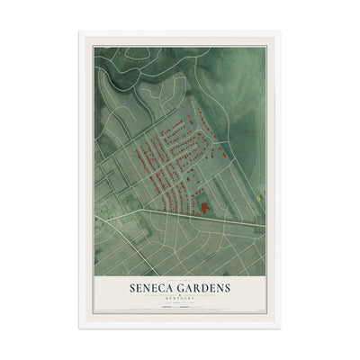 Map of Seneca Gardens, Kentucky, 12 x 18 inch print in a white wood frame