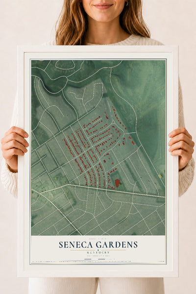 Map of Seneca Gardens, Kentucky, 18 x 24 inch print in a white wood frame