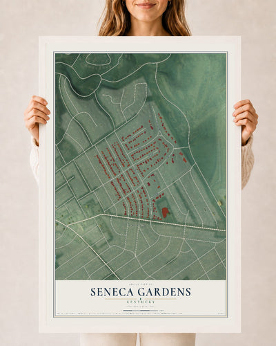 Map of Seneca Gardens, Kentucky, 24 x 36 inch print in a white wood frame