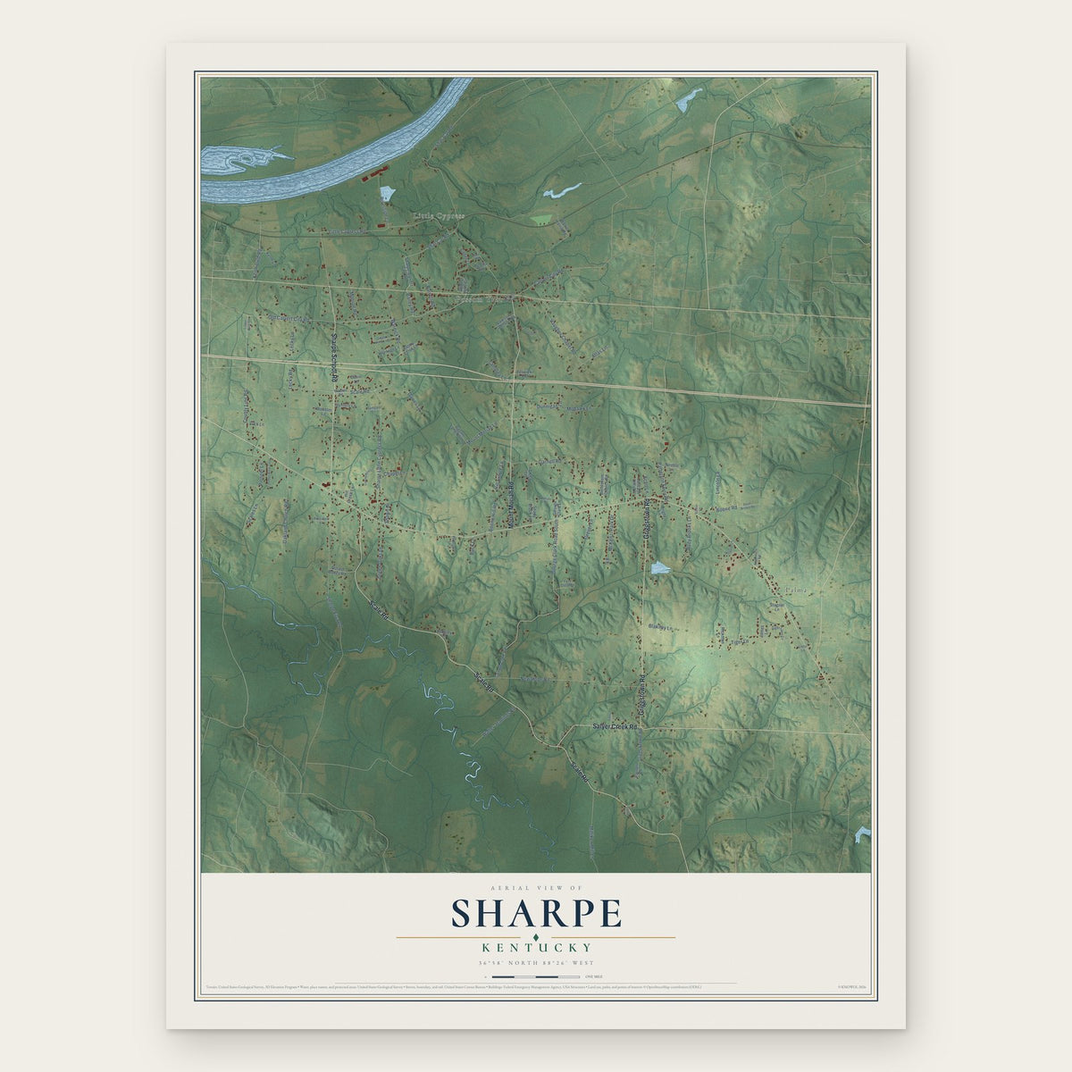 Sharpe, Kentucky map print, the full design