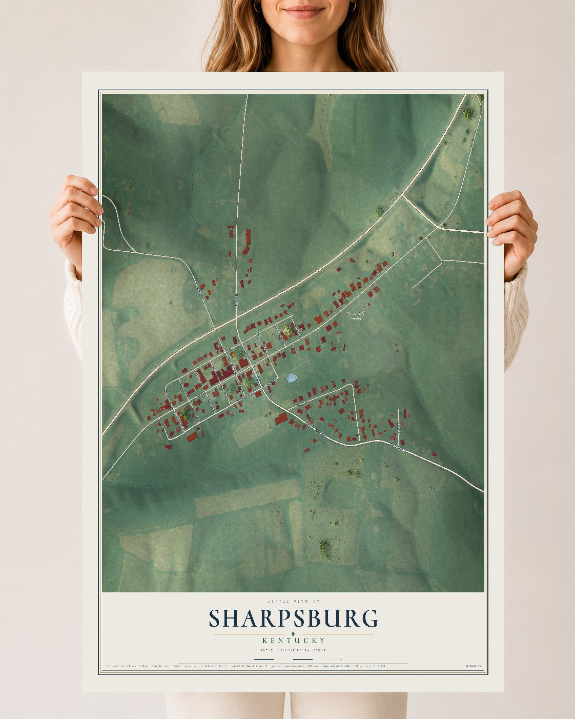 Map of Sharpsburg, Kentucky, 24 x 36 inch unframed archival matte print