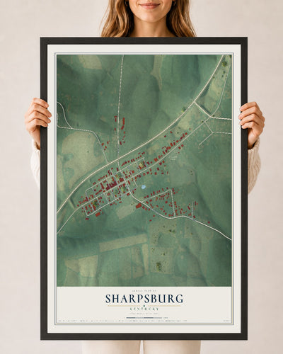 Map of Sharpsburg, Kentucky, 24 x 36 inch print in a black wood frame