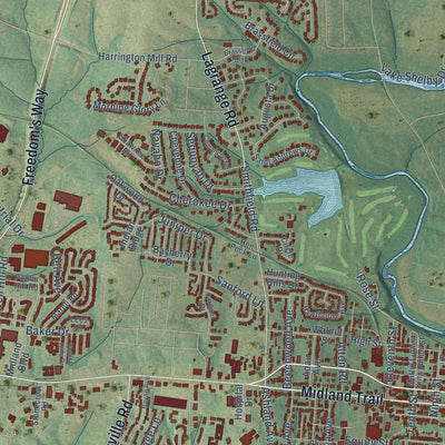 Close-up of the map of Shelbyville, Kentucky print showing street and building detail