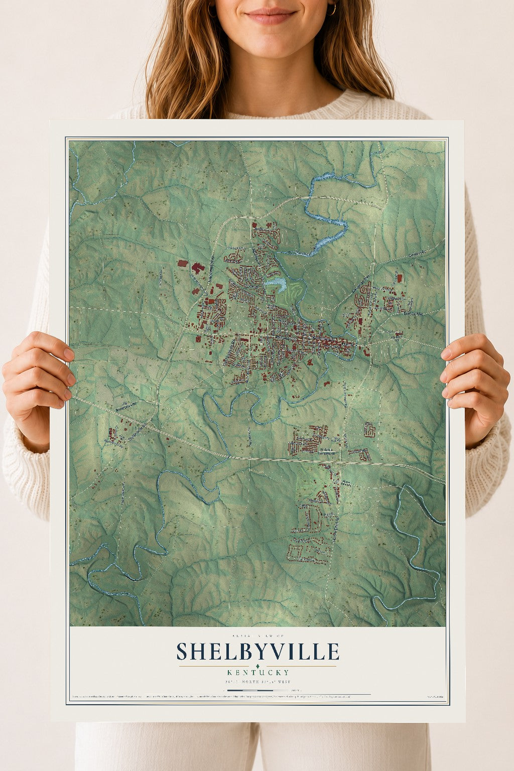 Map of Shelbyville, Kentucky, 18 x 24 inch unframed archival matte print