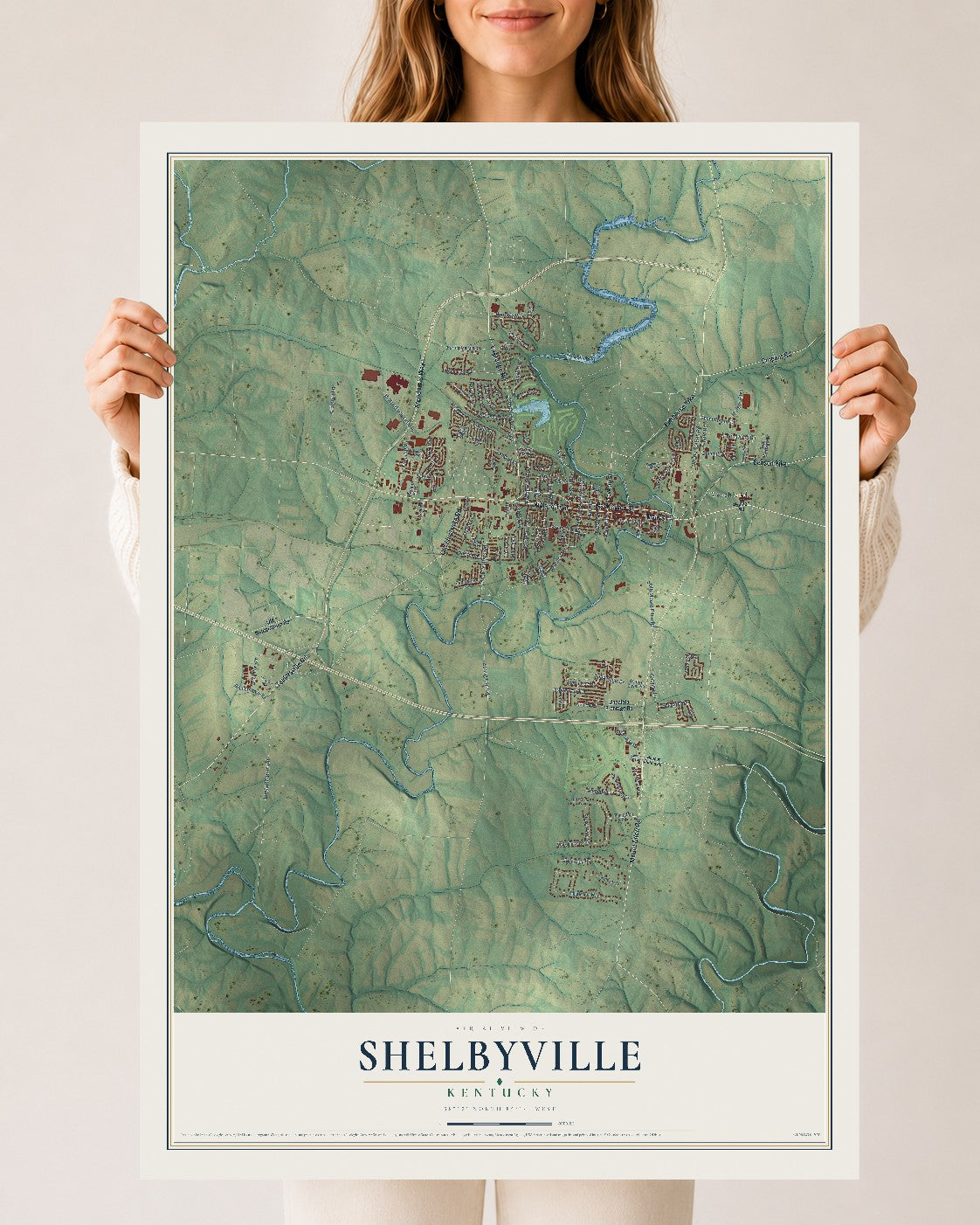 Map of Shelbyville, Kentucky, 24 x 36 inch unframed archival matte print