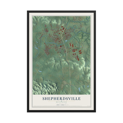 Map of Shepherdsville, Kentucky, 12 x 18 inch print in a black wood frame