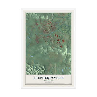 Map of Shepherdsville, Kentucky, 12 x 18 inch print in a white wood frame