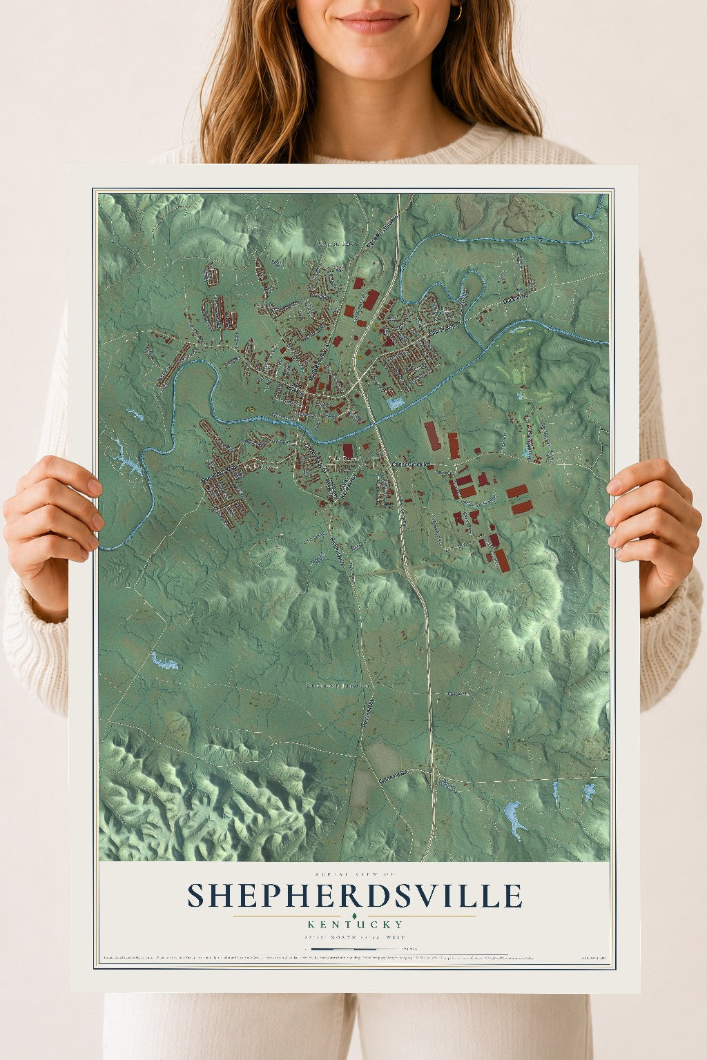 Map of Shepherdsville, Kentucky, 18 x 24 inch unframed archival matte print