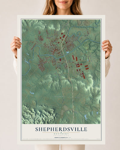 Map of Shepherdsville, Kentucky, 24 x 36 inch unframed archival matte print