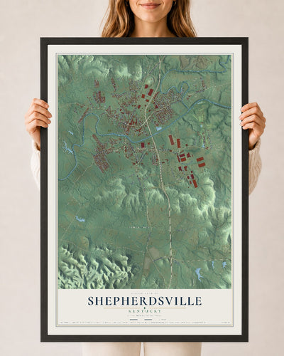 Map of Shepherdsville, Kentucky, 24 x 36 inch print in a black wood frame