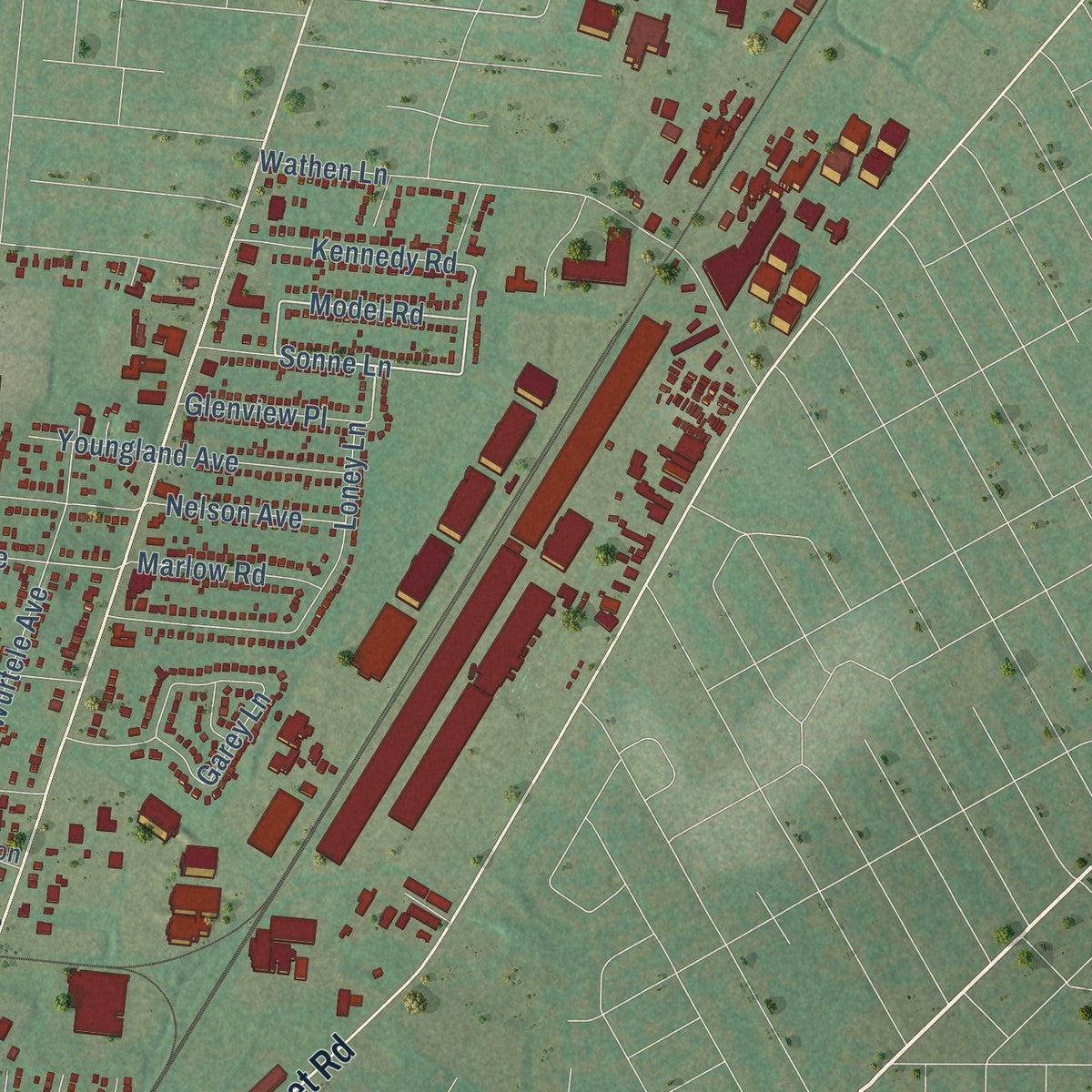 Second close-up of the map of Shively, Kentucky print showing more streets and buildings