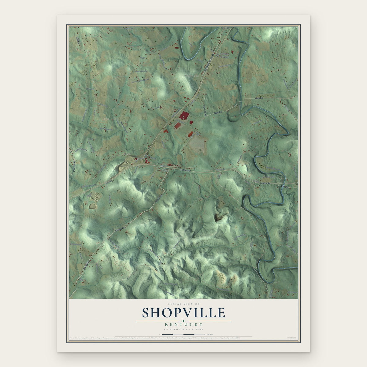 Shopville, Kentucky map print, the full design