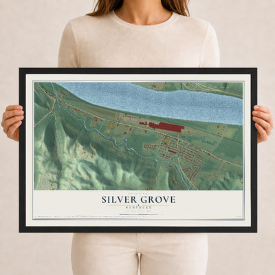 Map of Silver Grove, Kentucky, 12 x 18 inch print in a black wood frame