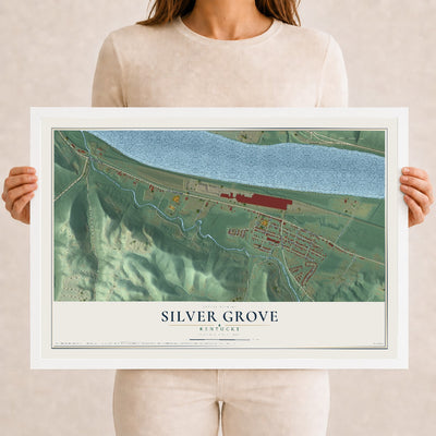 Map of Silver Grove, Kentucky, 12 x 18 inch print in a white wood frame