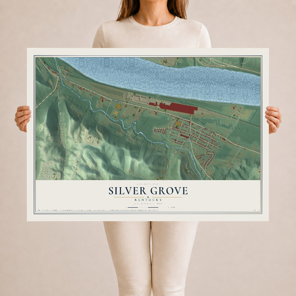 Map of Silver Grove, Kentucky, 24 x 36 inch unframed archival matte print
