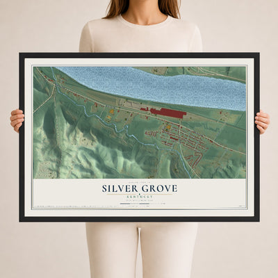 Map of Silver Grove, Kentucky, 24 x 36 inch print in a black wood frame